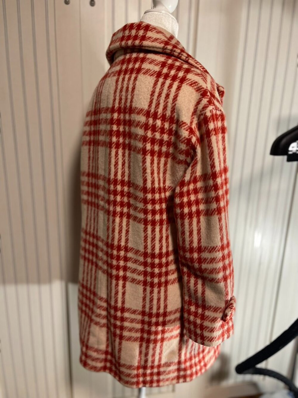Monsolaire Red Plaid Wool 80% Blend Coat – Korean Size 66 Medium Double Breasted - Picture 8 of 11